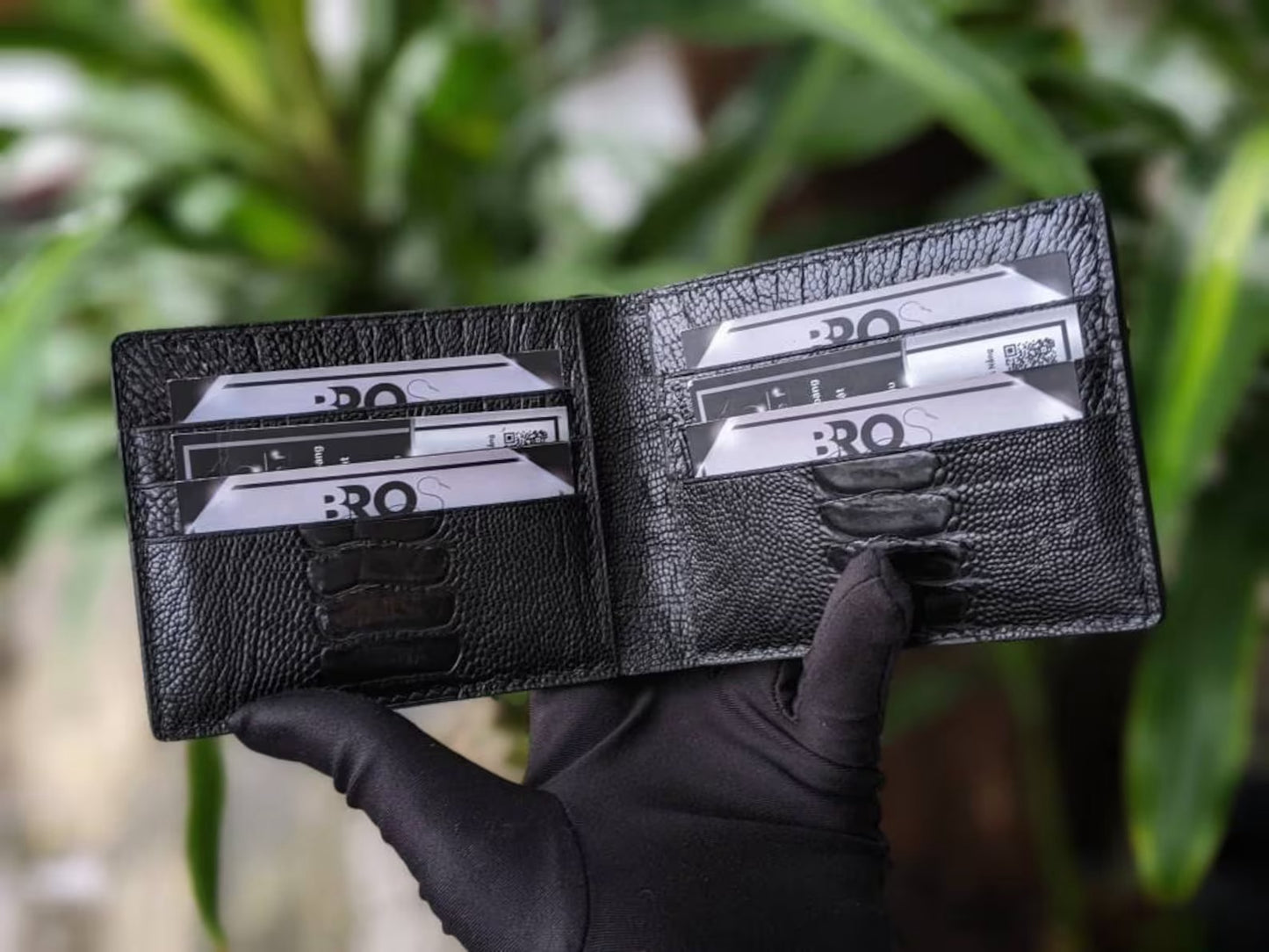 Black Ostrich Leg Leather Wallet