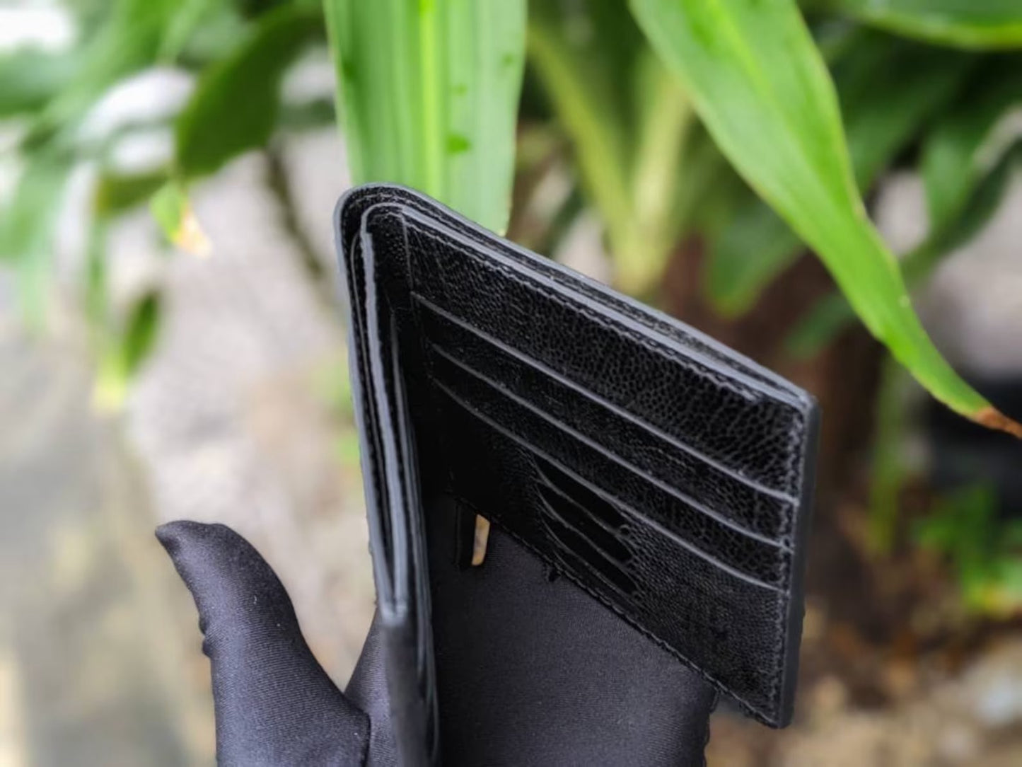 Black Ostrich Leg Leather Wallet
