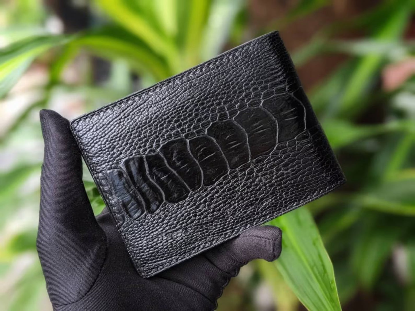 Black Ostrich Leg Leather Wallet