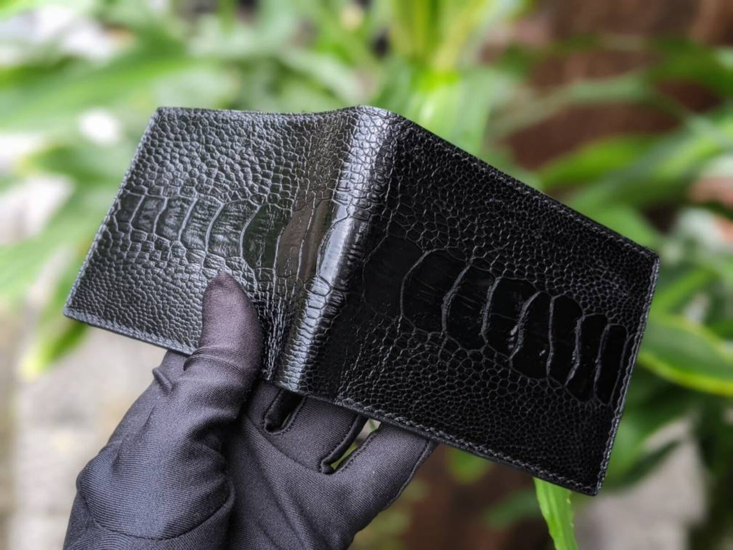 Black Ostrich Leg Leather Wallet