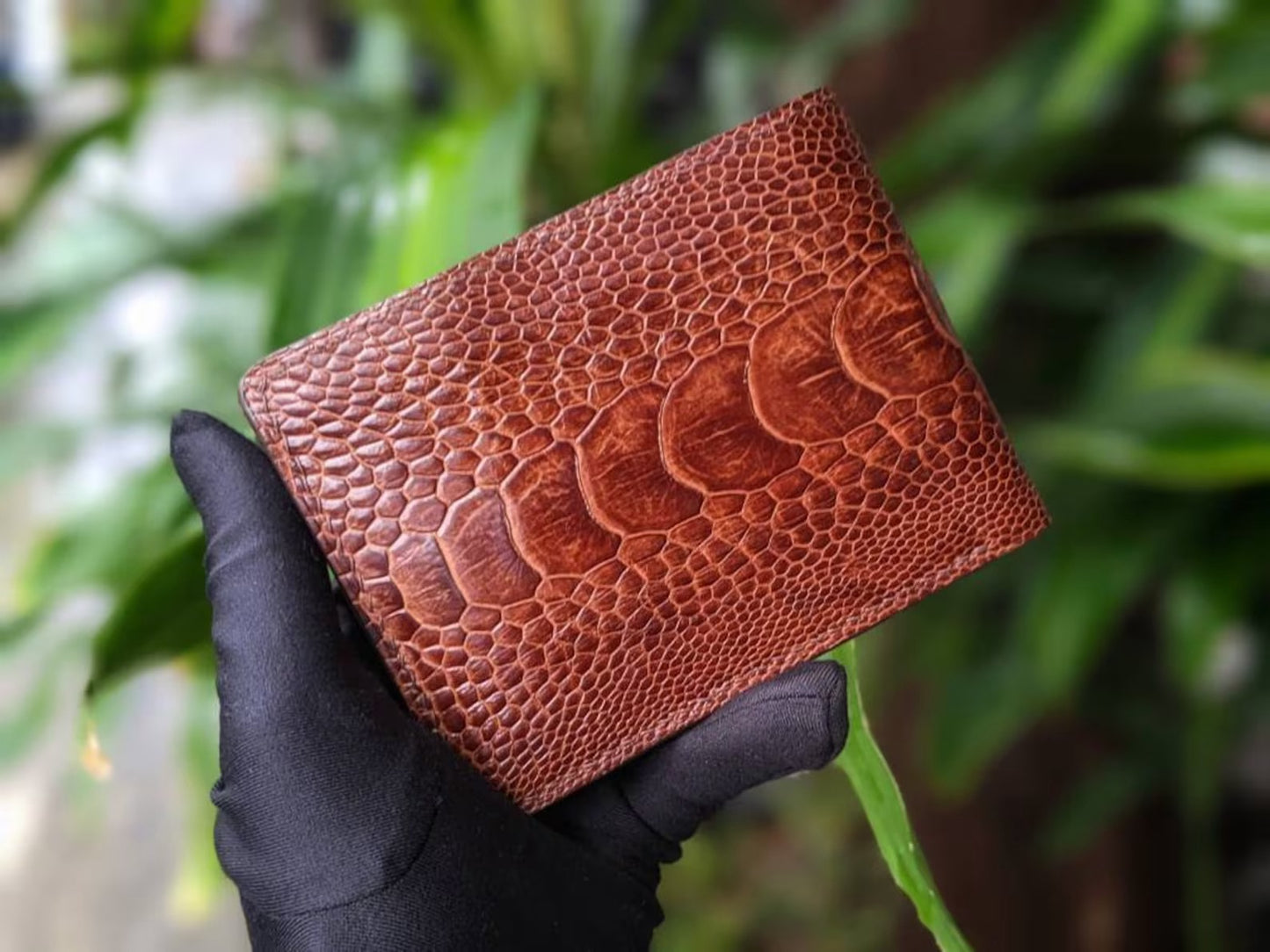 Brown Ostrich Leg Leather Wallet