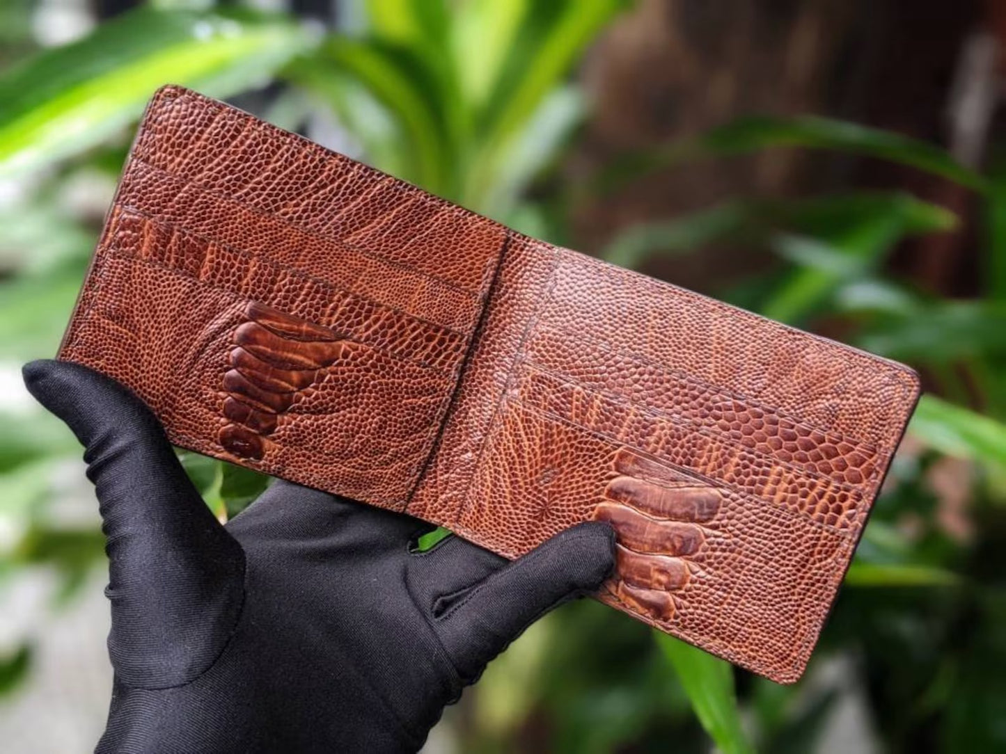 Brown Ostrich Leg Leather Wallet