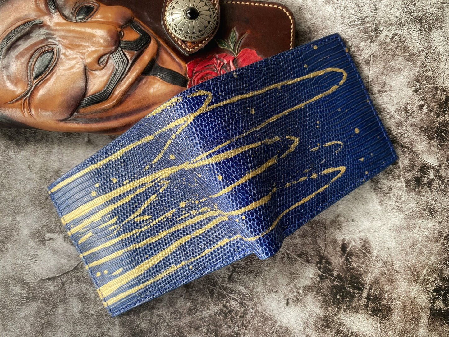 Custom Navy Blue Lizard Leather Wallet