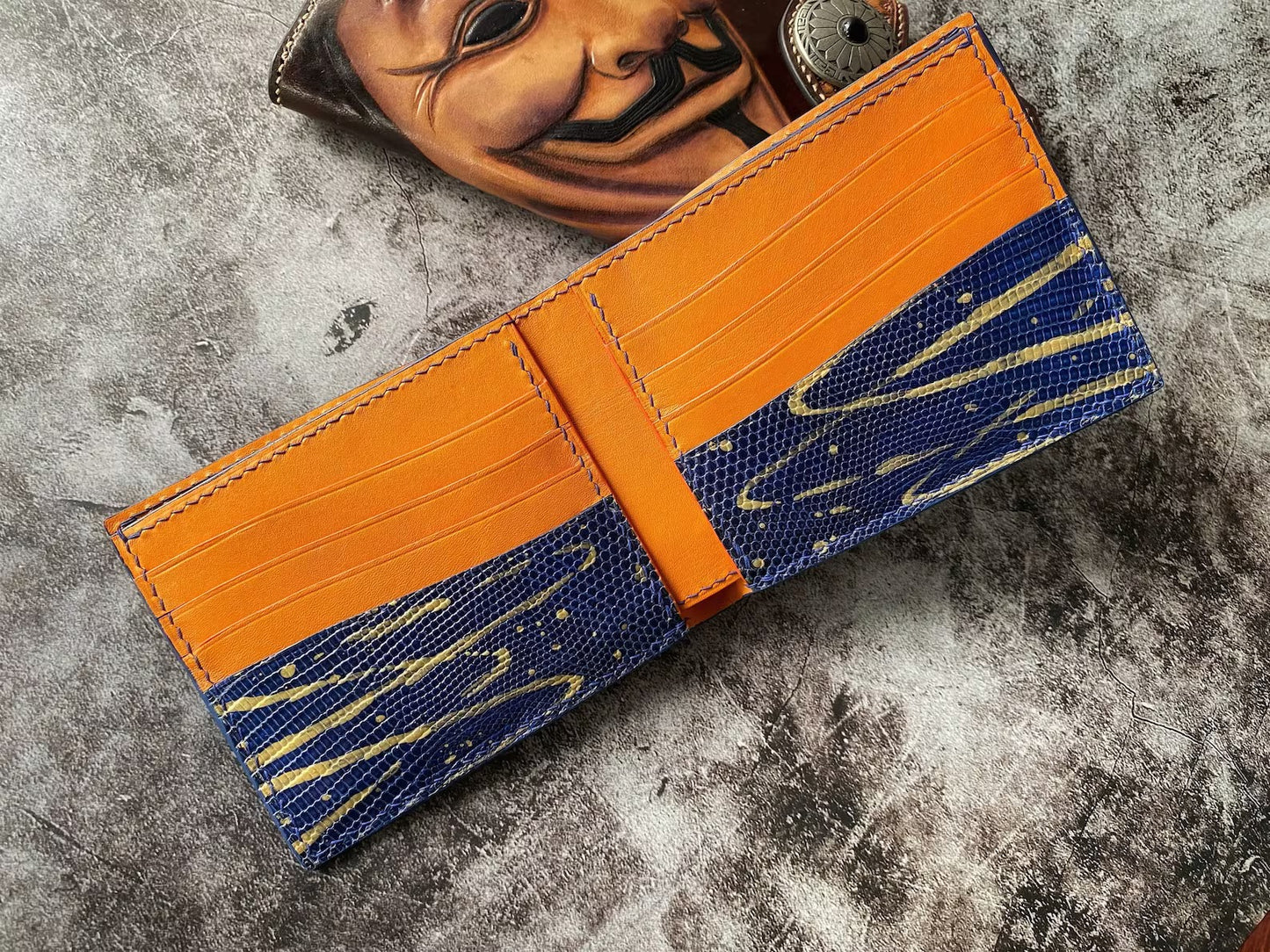 Custom Navy Blue Lizard Leather Wallet