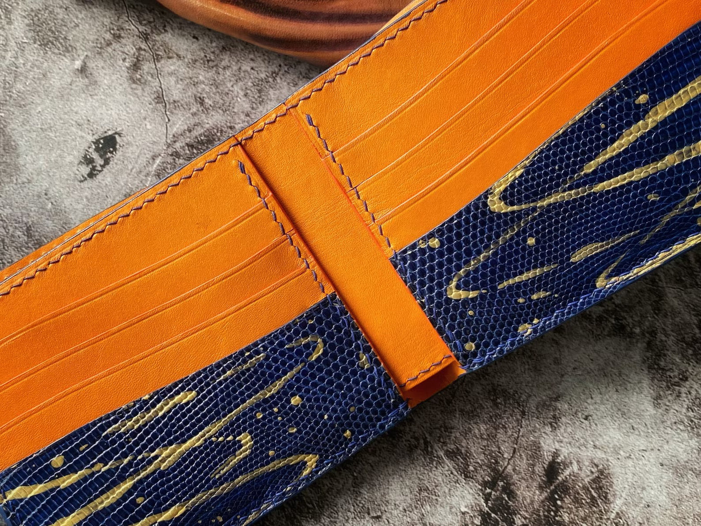 Custom Navy Blue Lizard Leather Wallet