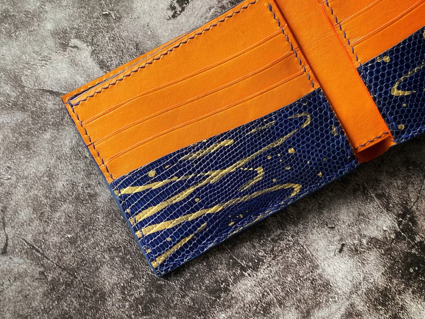 Custom Navy Blue Lizard Leather Wallet