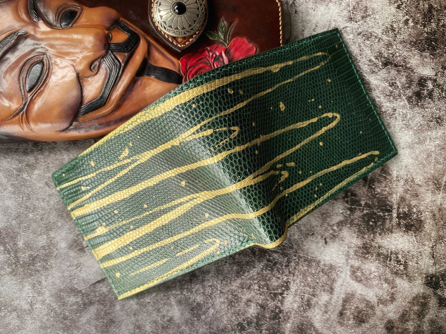 Custom Green Lizard Leather Wallet