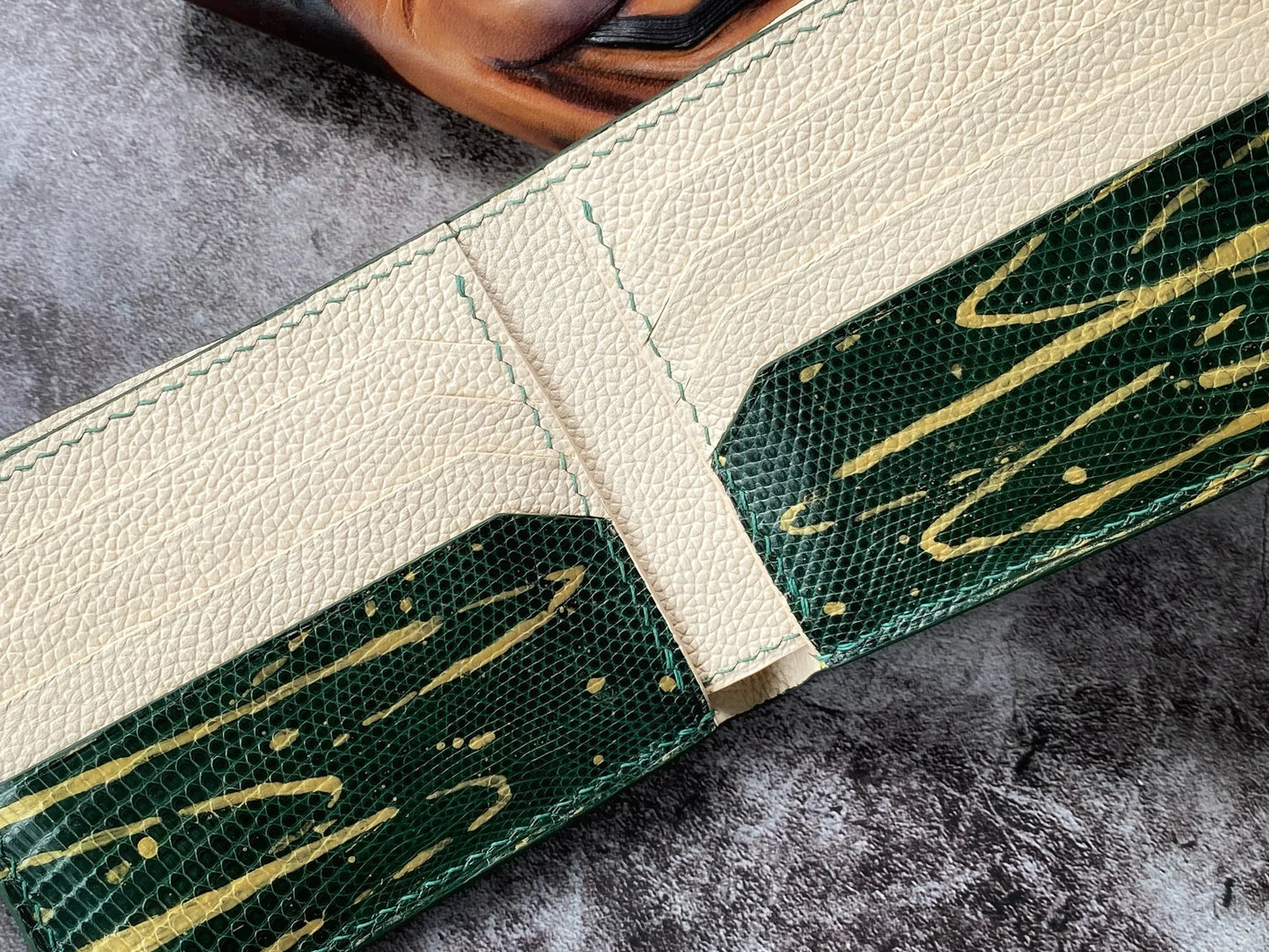 Custom Green Lizard Leather Wallet