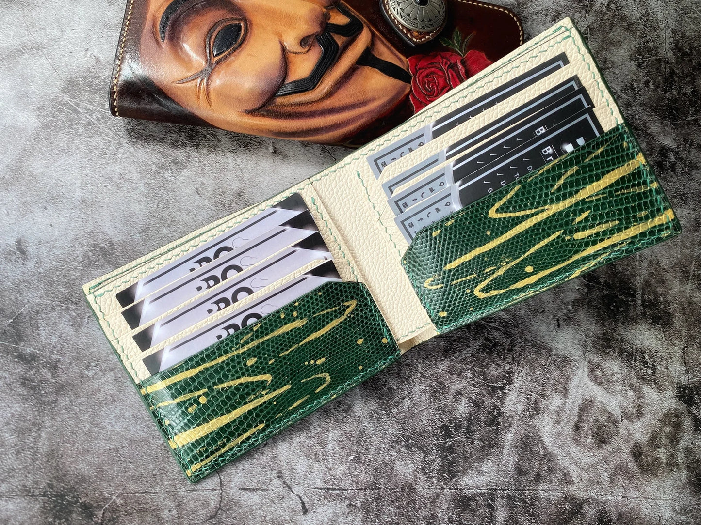 Custom Green Lizard Leather Wallet