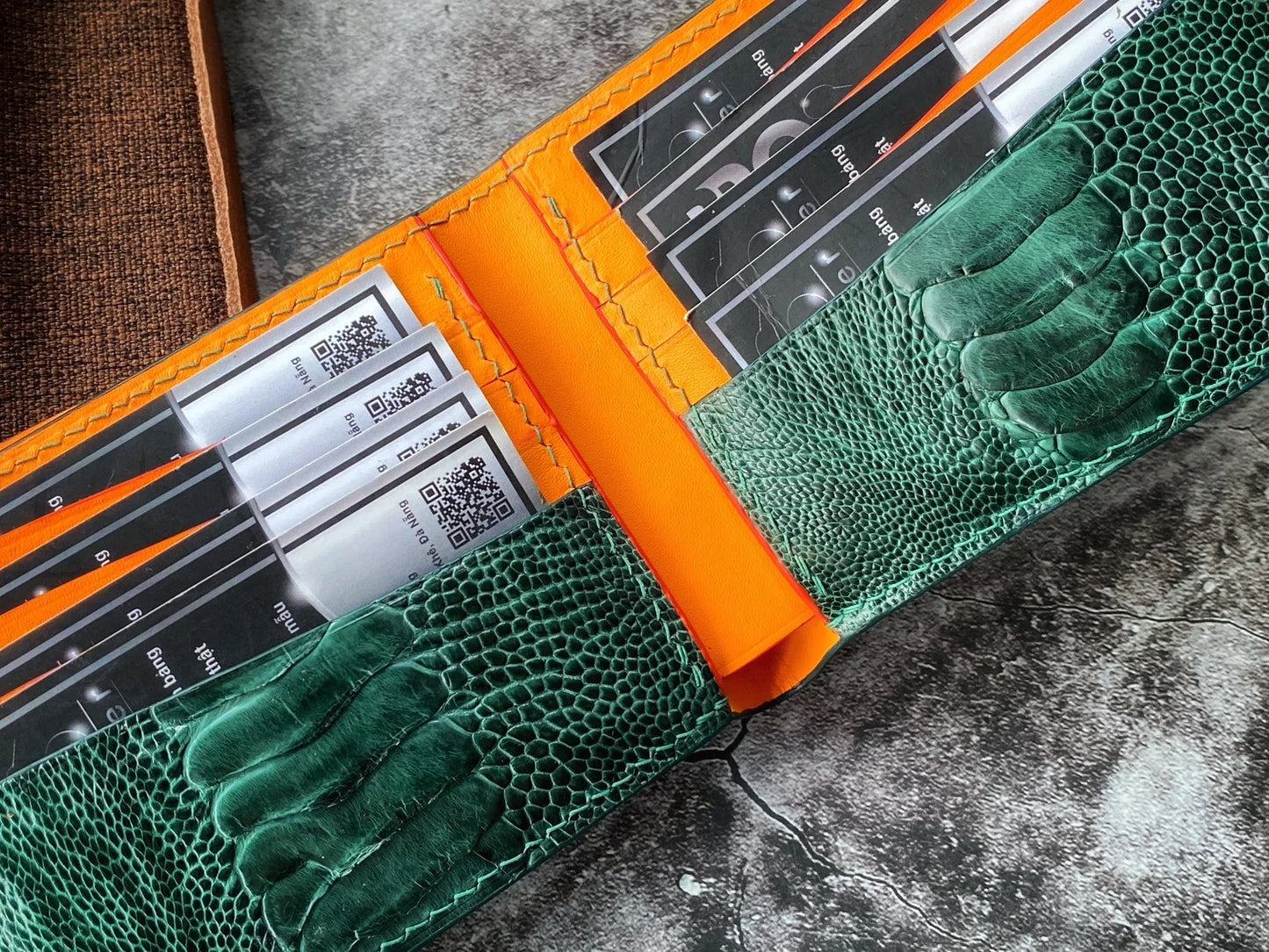 Green Ostrich Leg Leather Wallet
