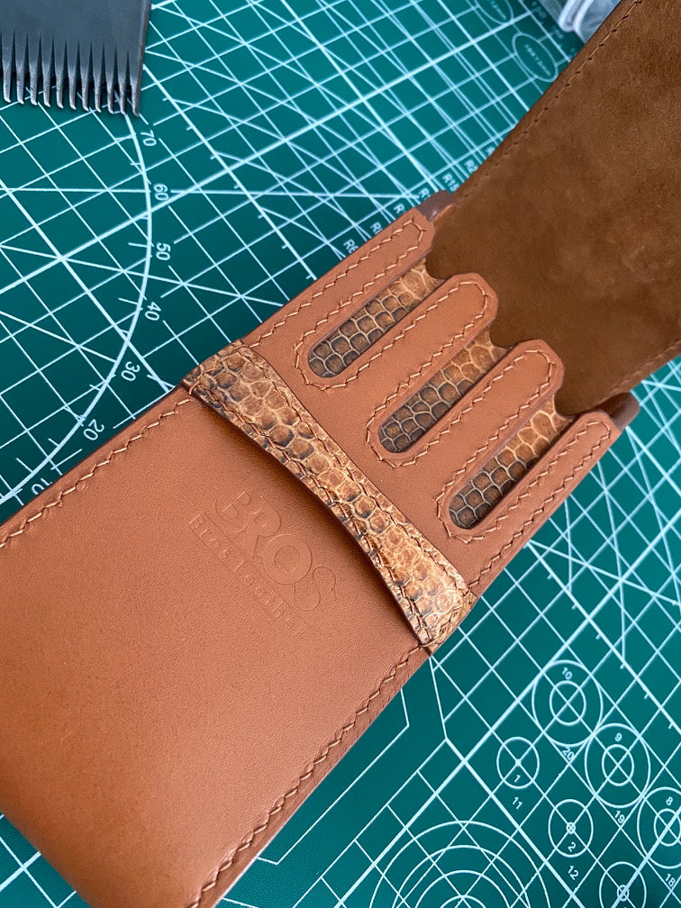 Custom Brown Cowhide And Snake Skin Pen Case