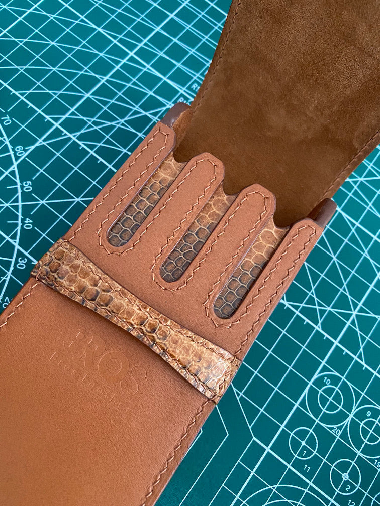 Custom Brown Cowhide And Snake Skin Pen Case