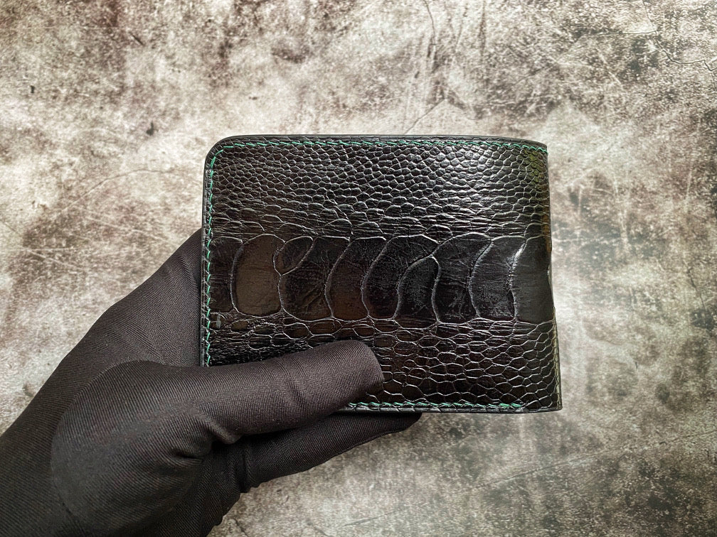 Custom Black And Green Blue Ostrich Leg Leather Wallet