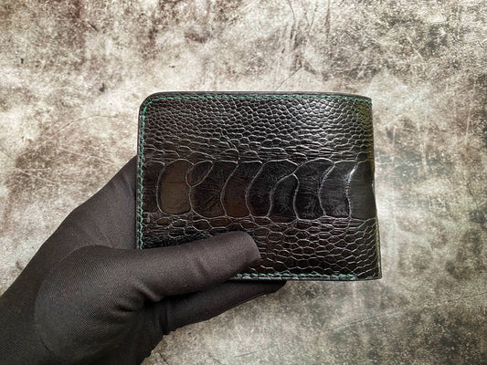 Custom Black And Green Blue Ostrich Leg Leather Wallet