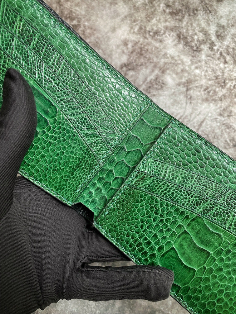 Custom Black And Green Blue Ostrich Leg Leather Wallet