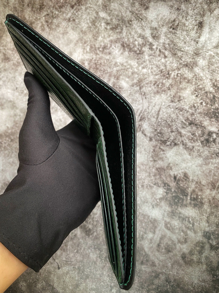 Custom Black And Green Blue Ostrich Leg Leather Wallet