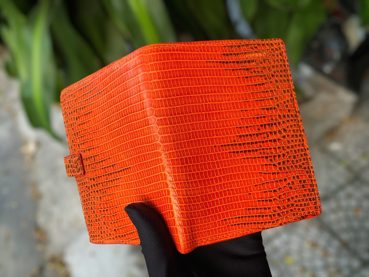 Custom Orange Lizard Leather Passport Wallet