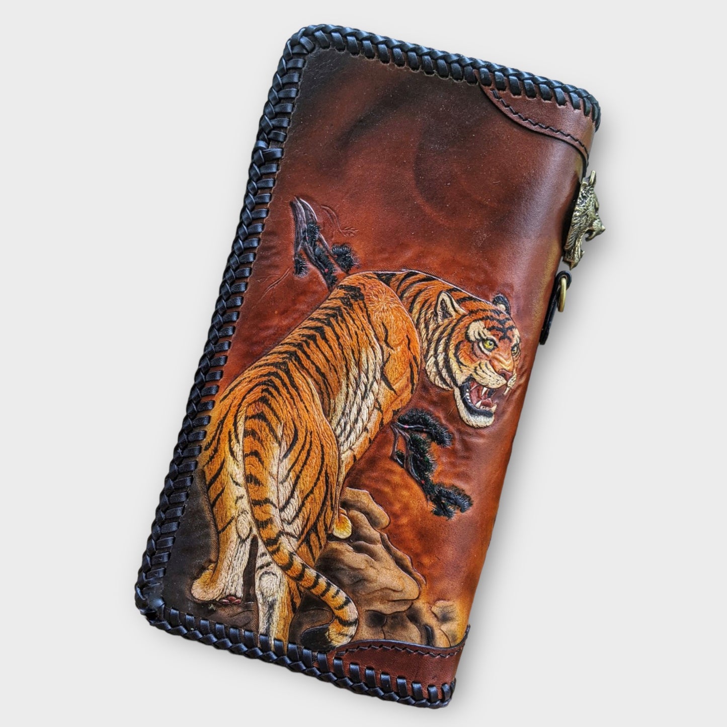 Custom Hand-Carved Dragon & Tiger Zipper Long Wallet