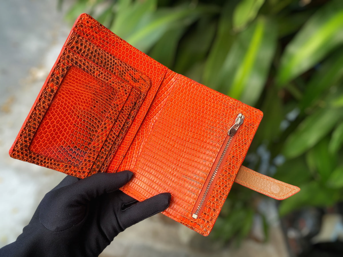 Custom Orange Lizard Leather Passport Wallet