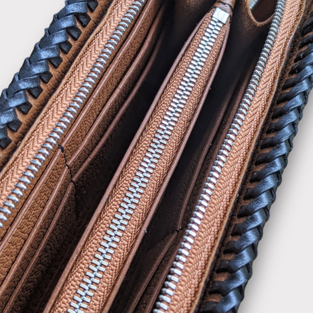 Custom Hand-Carved Dragon & Tiger Zipper Long Wallet