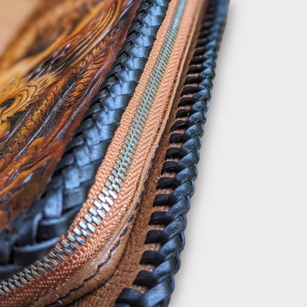 Custom Hand-Carved Dragon & Tiger Zipper Long Wallet