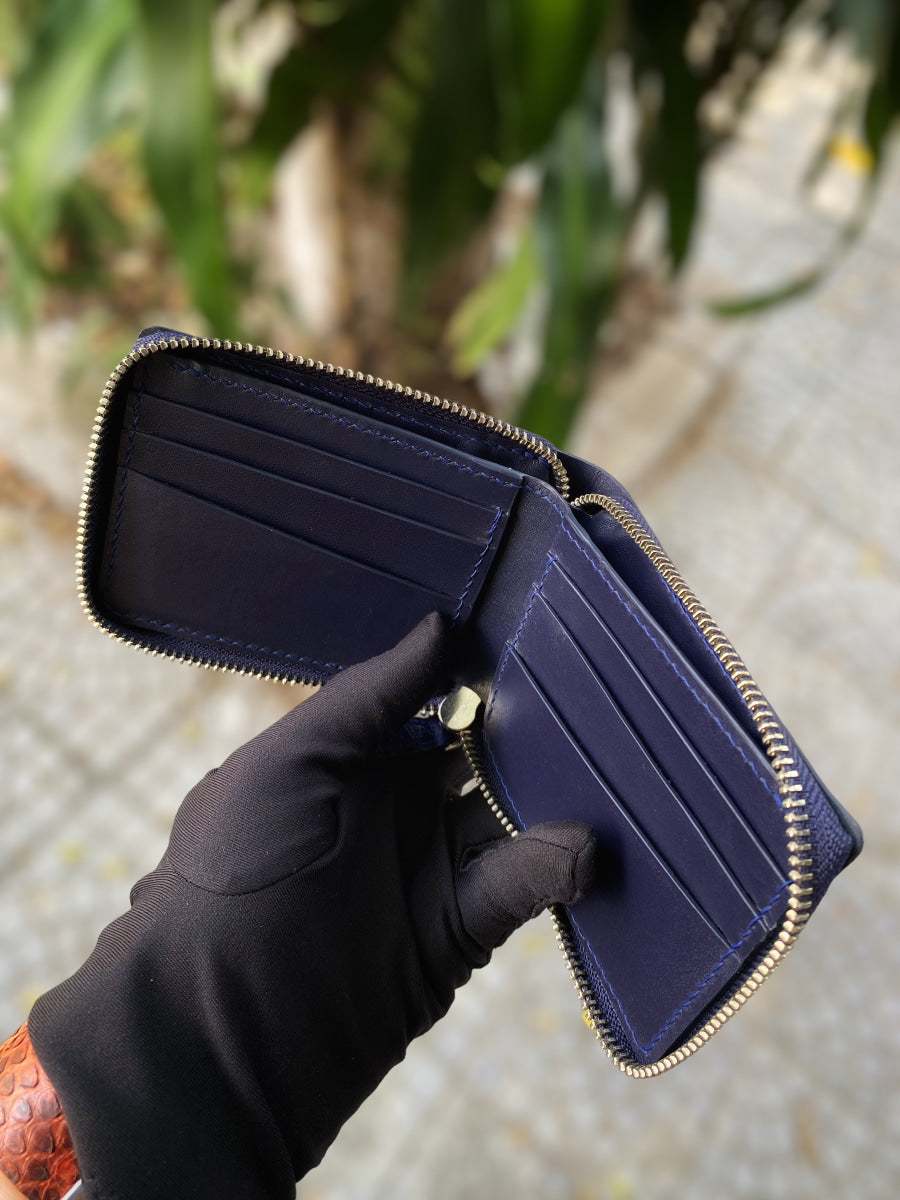 Navy Blue Alligator Zipper Wallet
