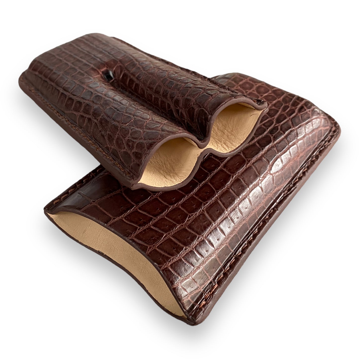 Handmade Luxury Brown Alligator Cigar Case, Leather Cigar Humidor, 2 to 3 Tubes Cigar Case