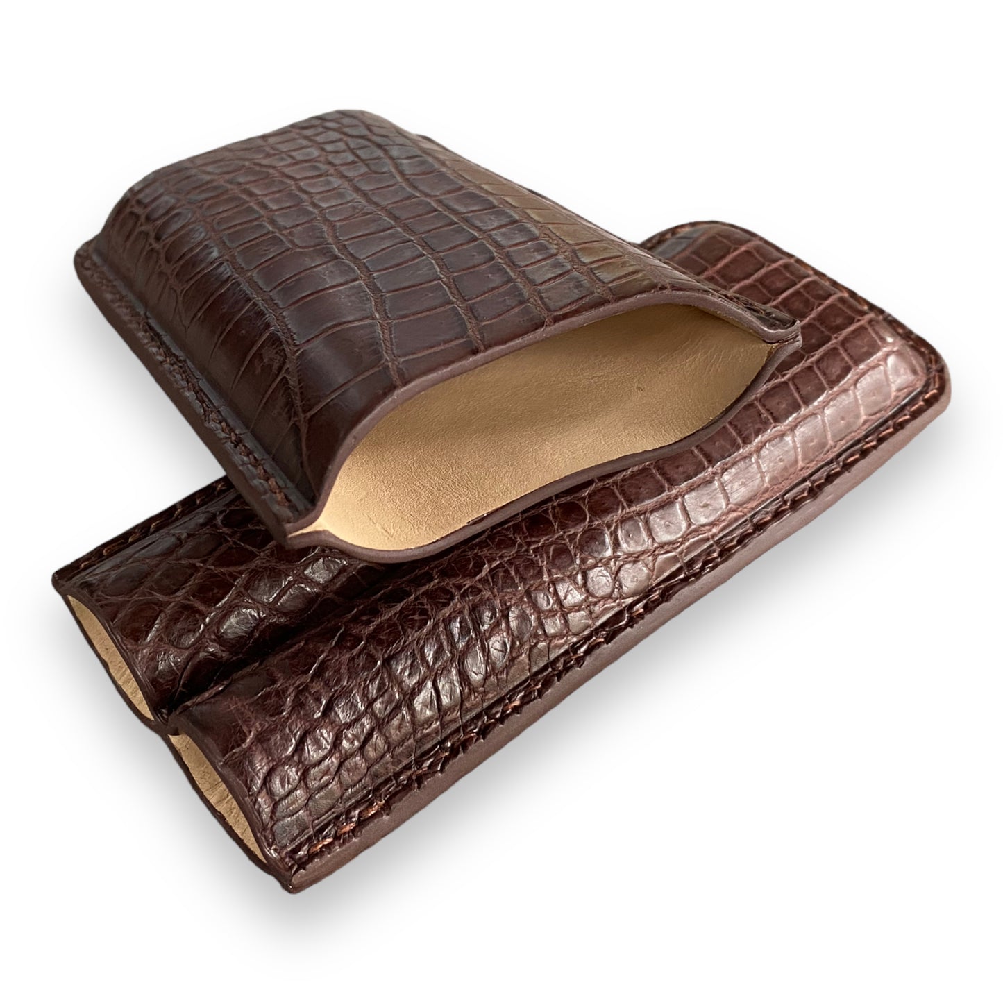 Handmade Luxury Brown Alligator Cigar Case, Leather Cigar Humidor, 2 to 3 Tubes Cigar Case