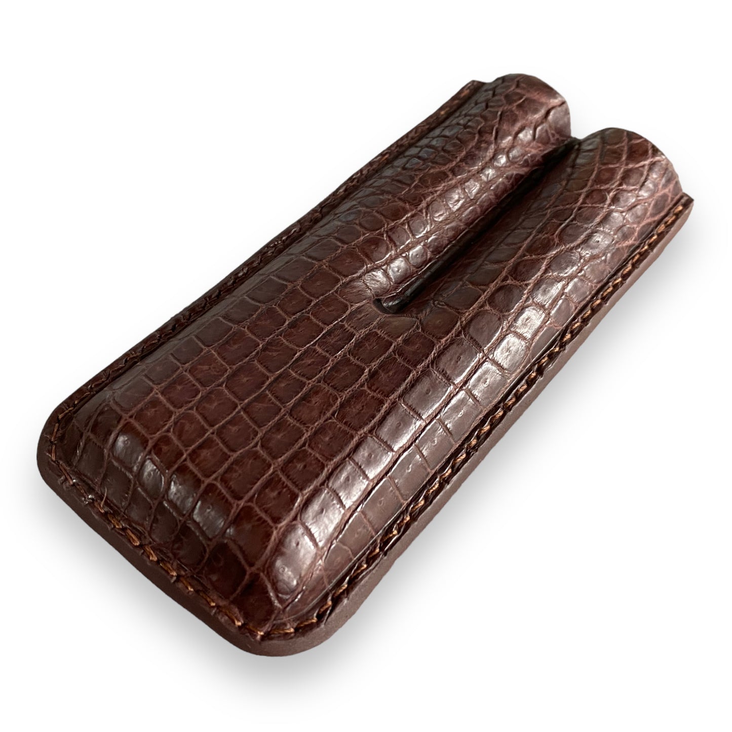 Handmade Luxury Brown Alligator Cigar Case, Leather Cigar Humidor, 2 to 3 Tubes Cigar Case