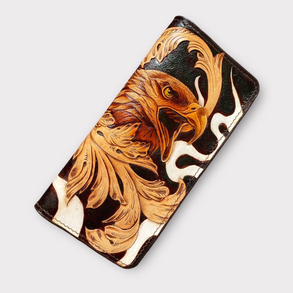 Custom Hand-Carved Eagle Long Wallet