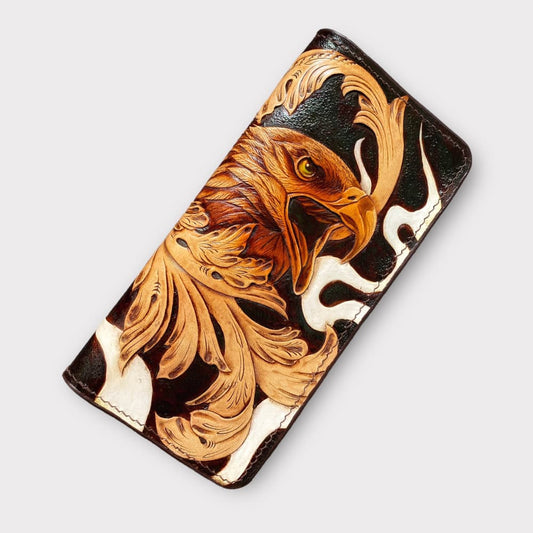Custom Hand-Carved Eagle Long Wallet