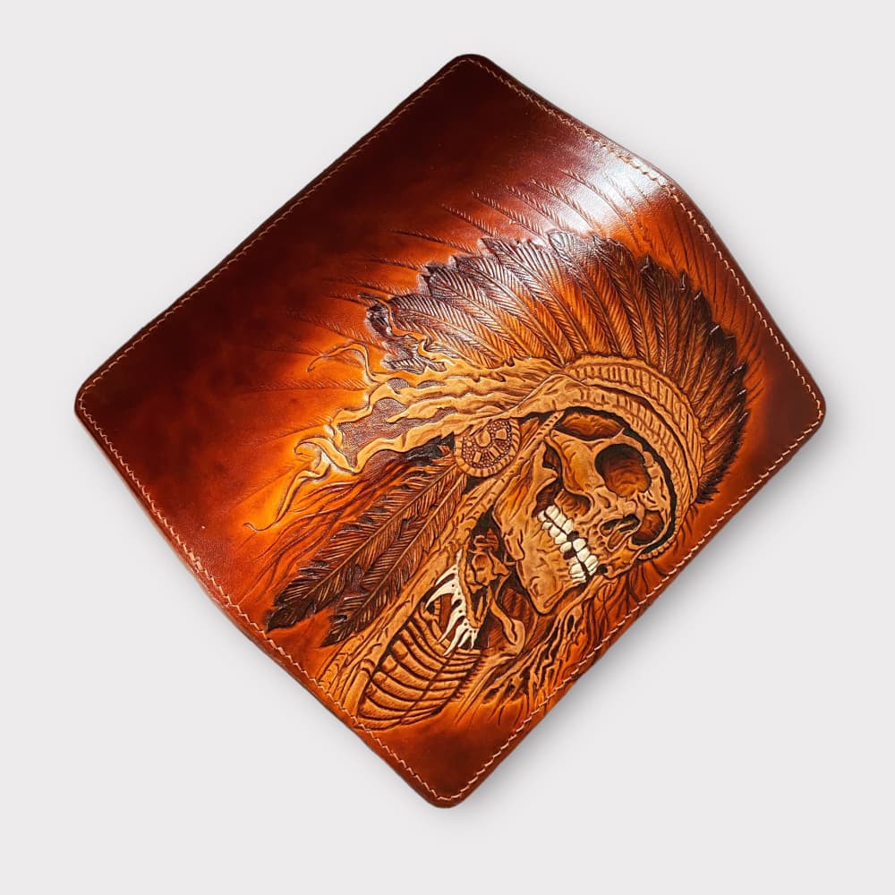 Custom Hand-Carved Skull Long Wallet