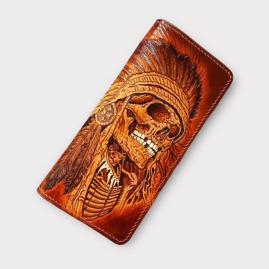 Custom Hand-Carved Skull Long Wallet