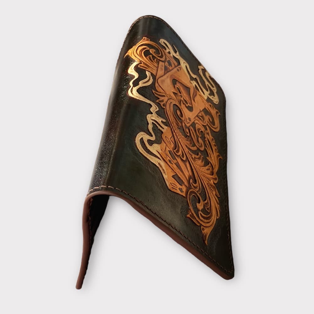 Custom Hand-Carved Skull Ace Card Long Wallet