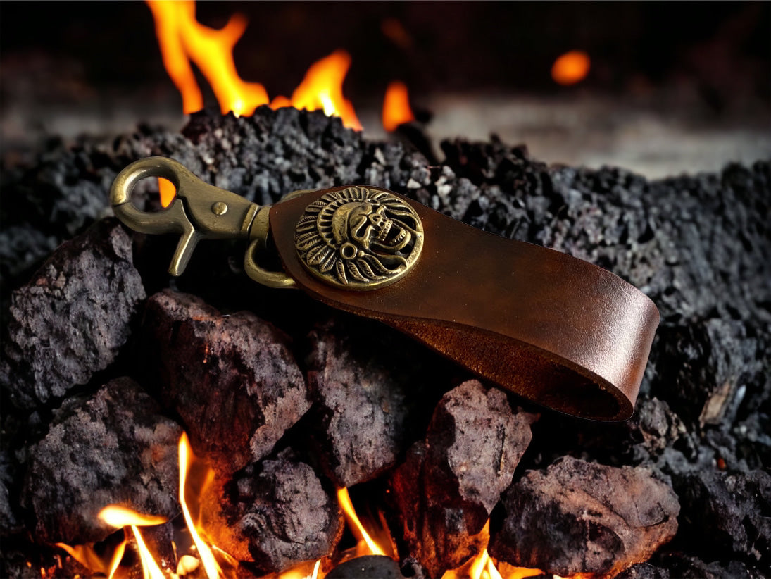Handmade Leather Keychain / Biker Leather Keychain / Vegetable tanned leather keychain