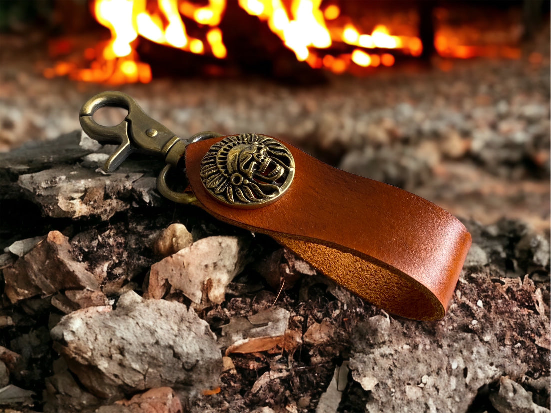 Handmade Leather Keychain / Biker Leather Keychain / Vegetable tanned leather keychain