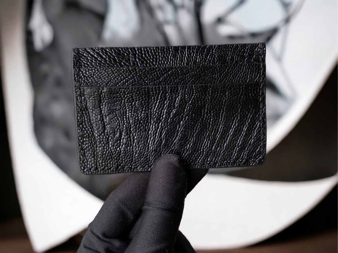 Custom Black Ostrich Leg Card Holder