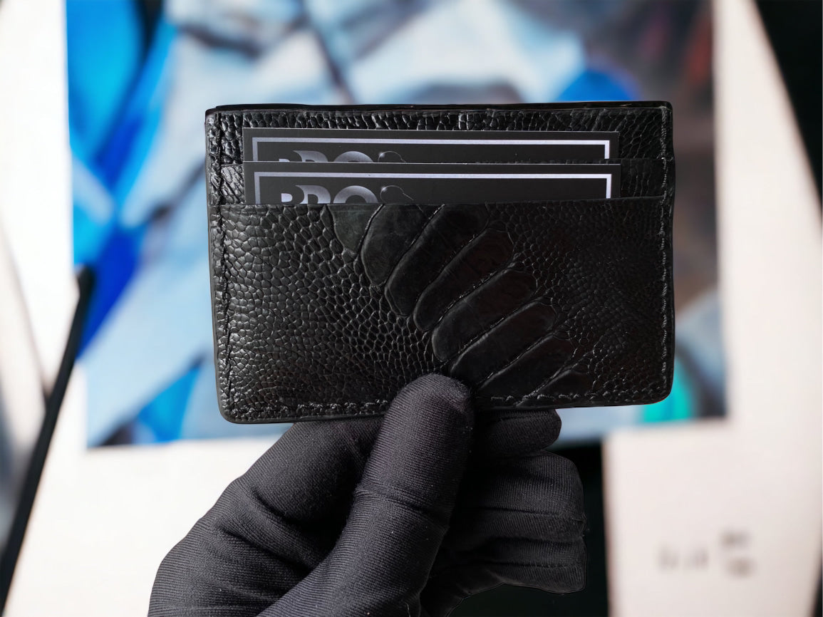 Custom Black Ostrich Leg Card Holder