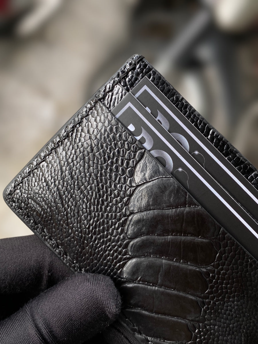 Custom Black Ostrich Leg Card Holder