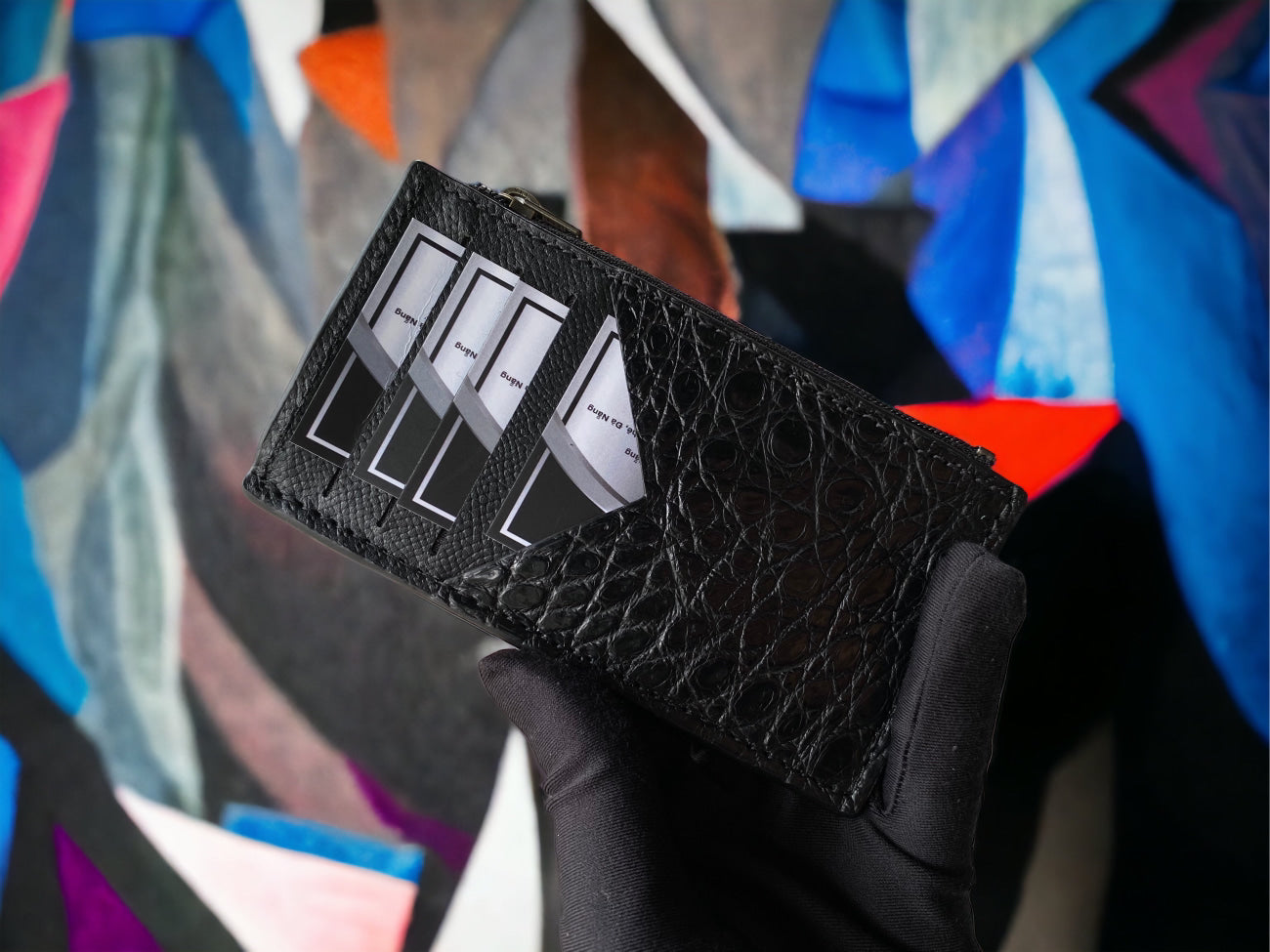 Custom Black Alligator Zipper Card Holder