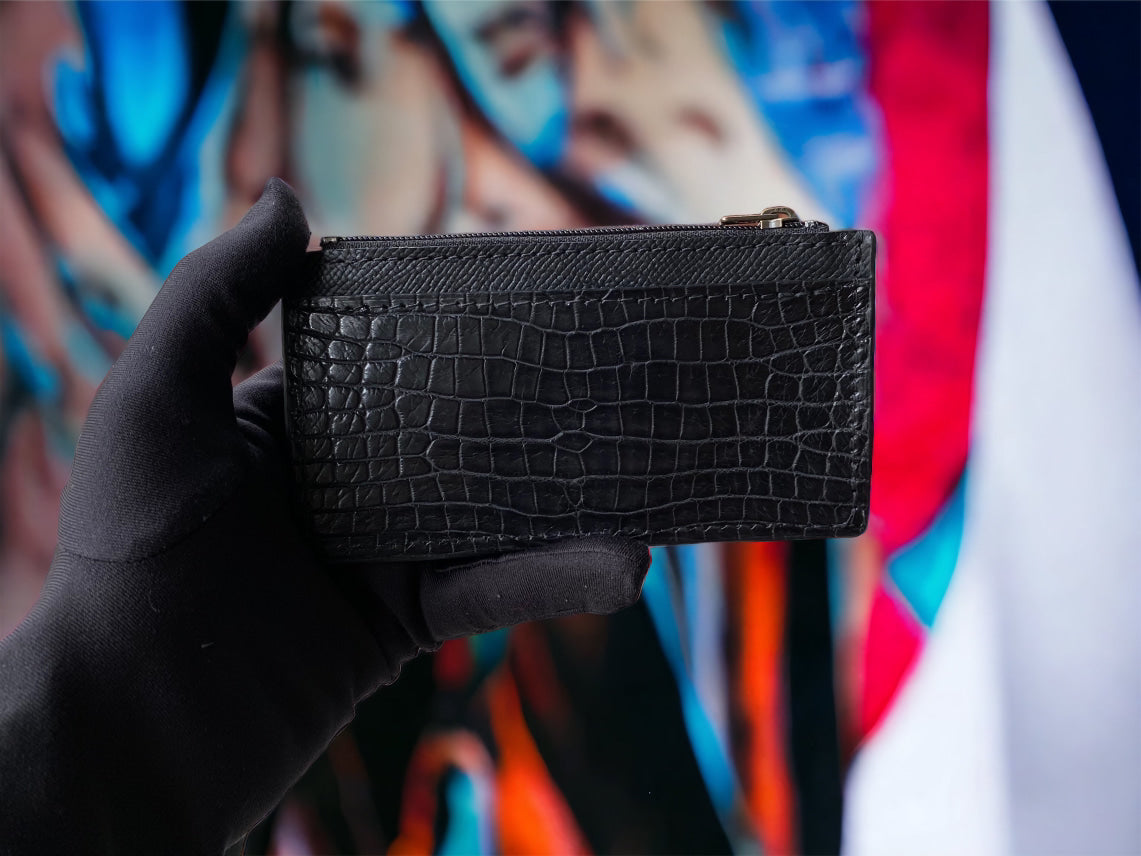 Custom Black Alligator Zipper Card Holder