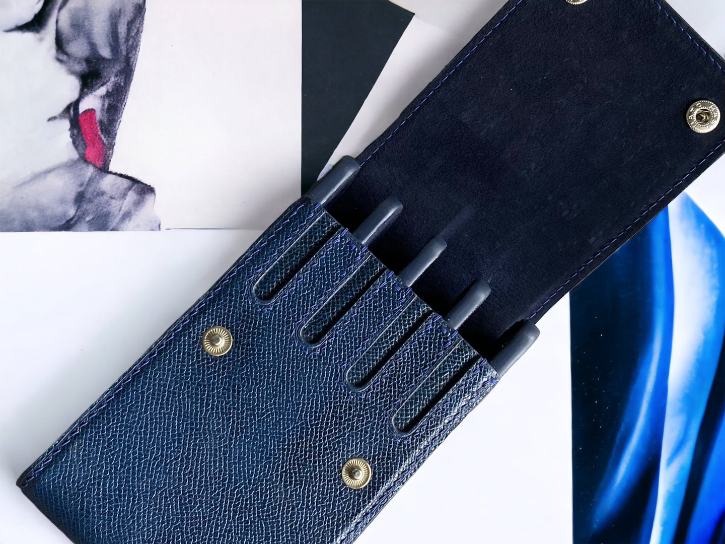Epsom Navy Blue Cowhide Pen Case