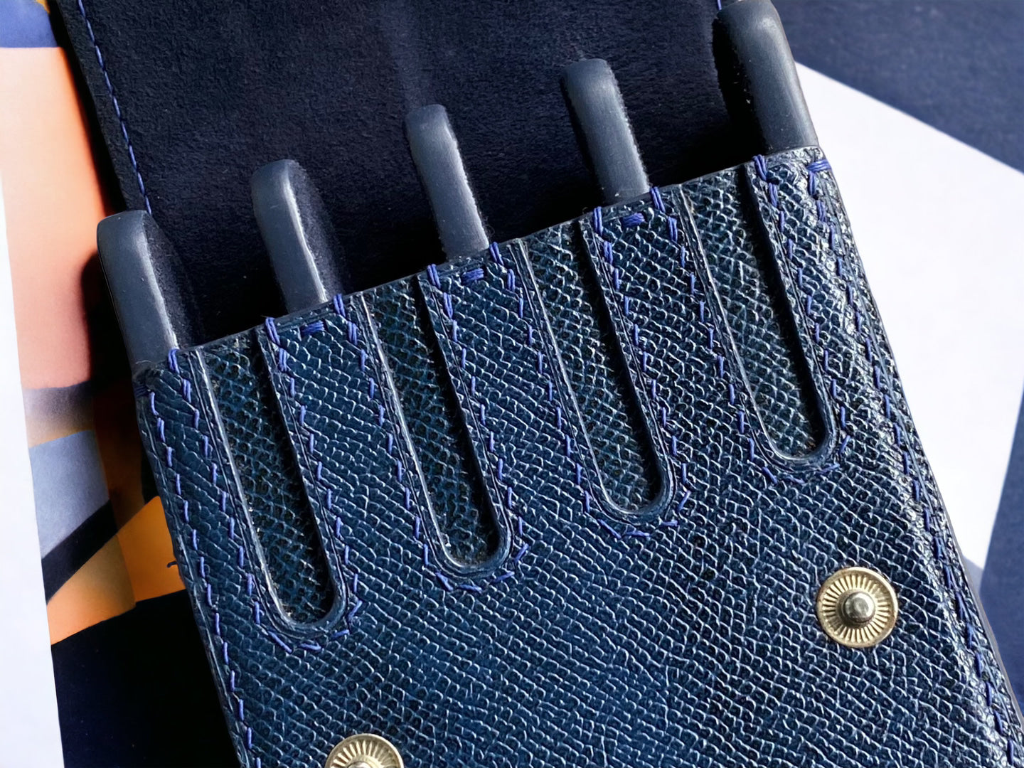 Epsom Navy Blue Cowhide Pen Case