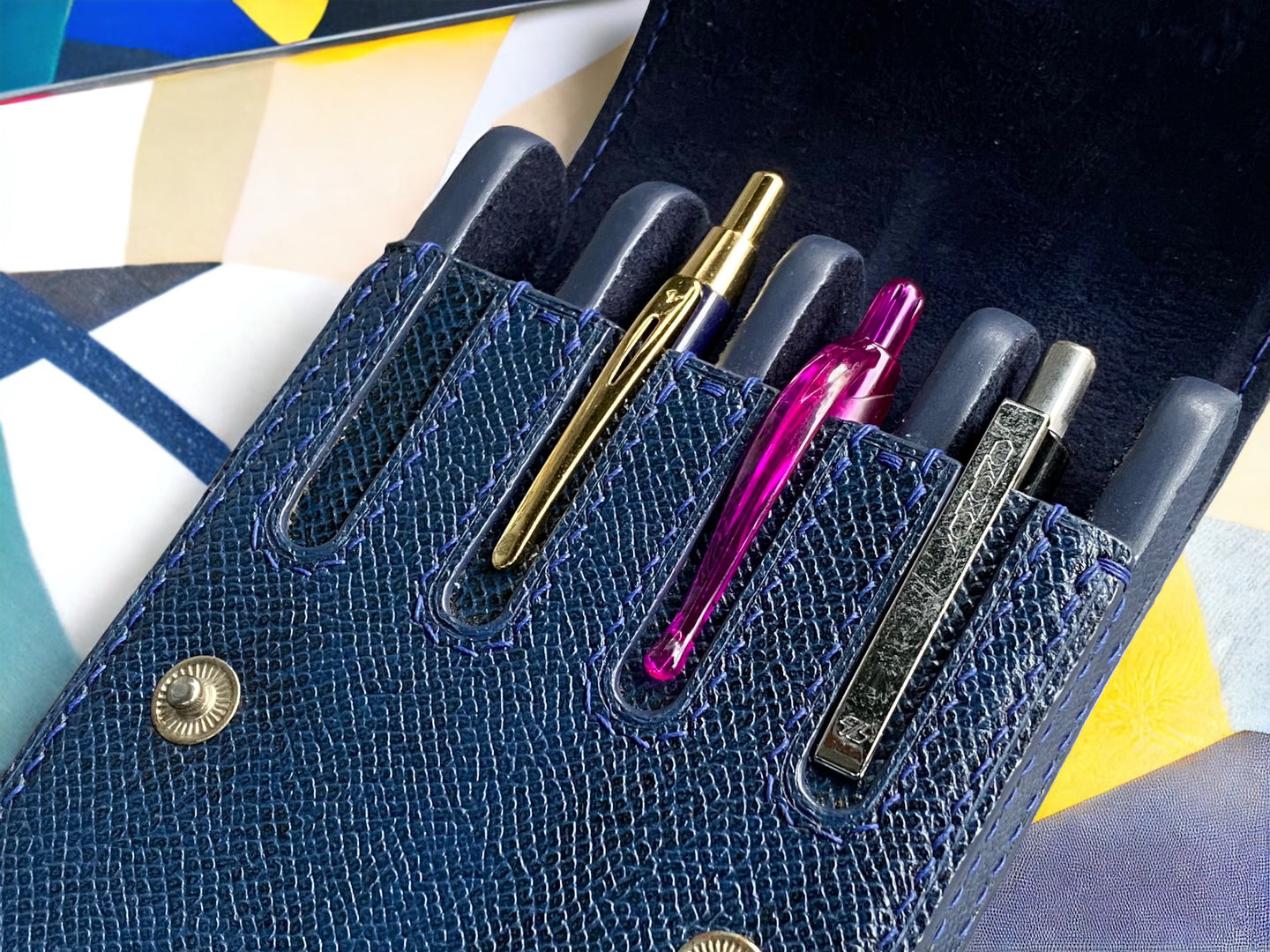 Epsom Navy Blue Cowhide Pen Case