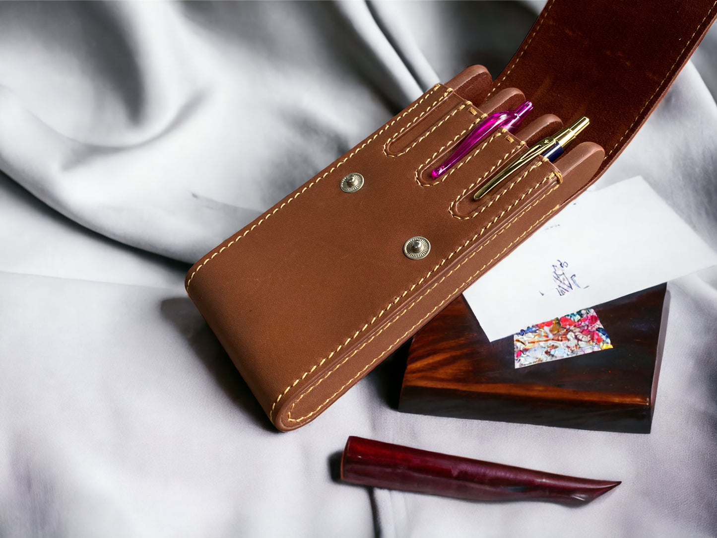 Brown Cowhide Pen Case