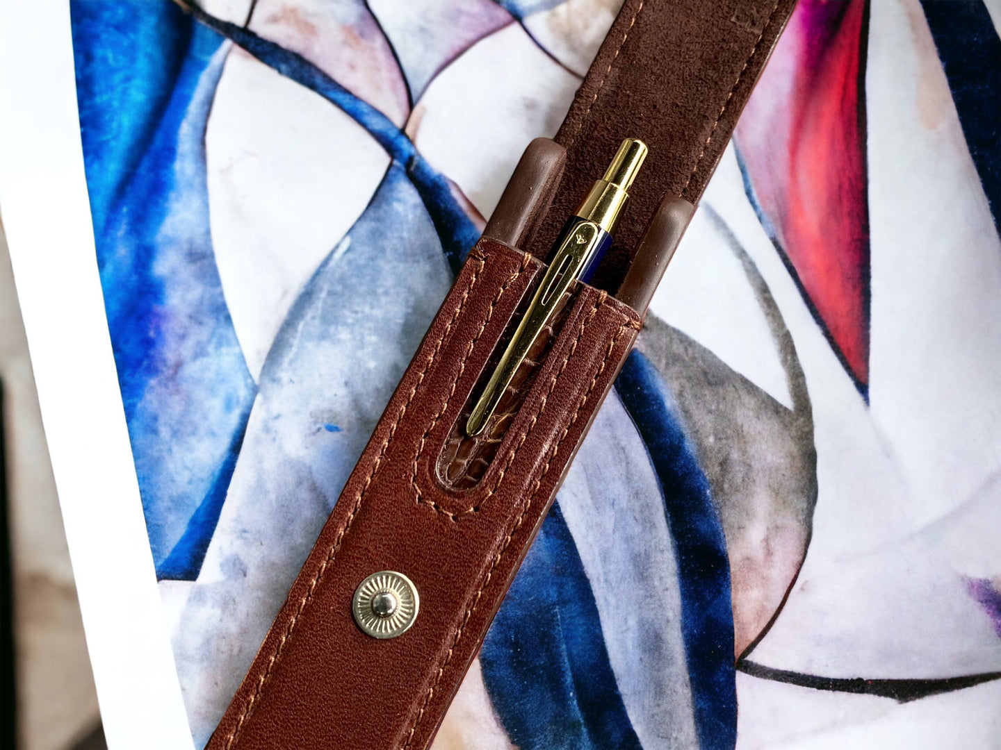 Dark Brown Cowhide Pen Case