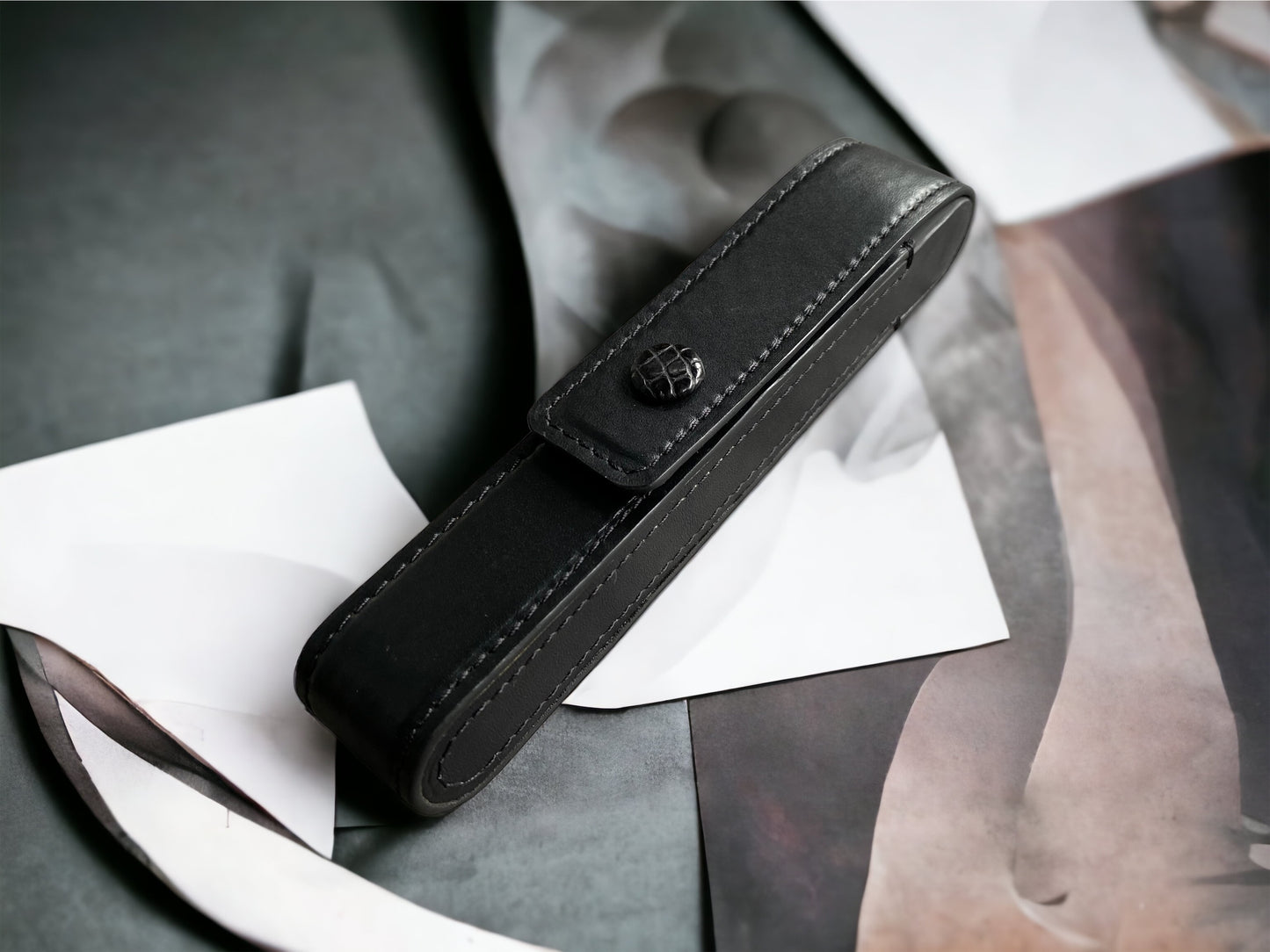 Black Cowhide Pen Case