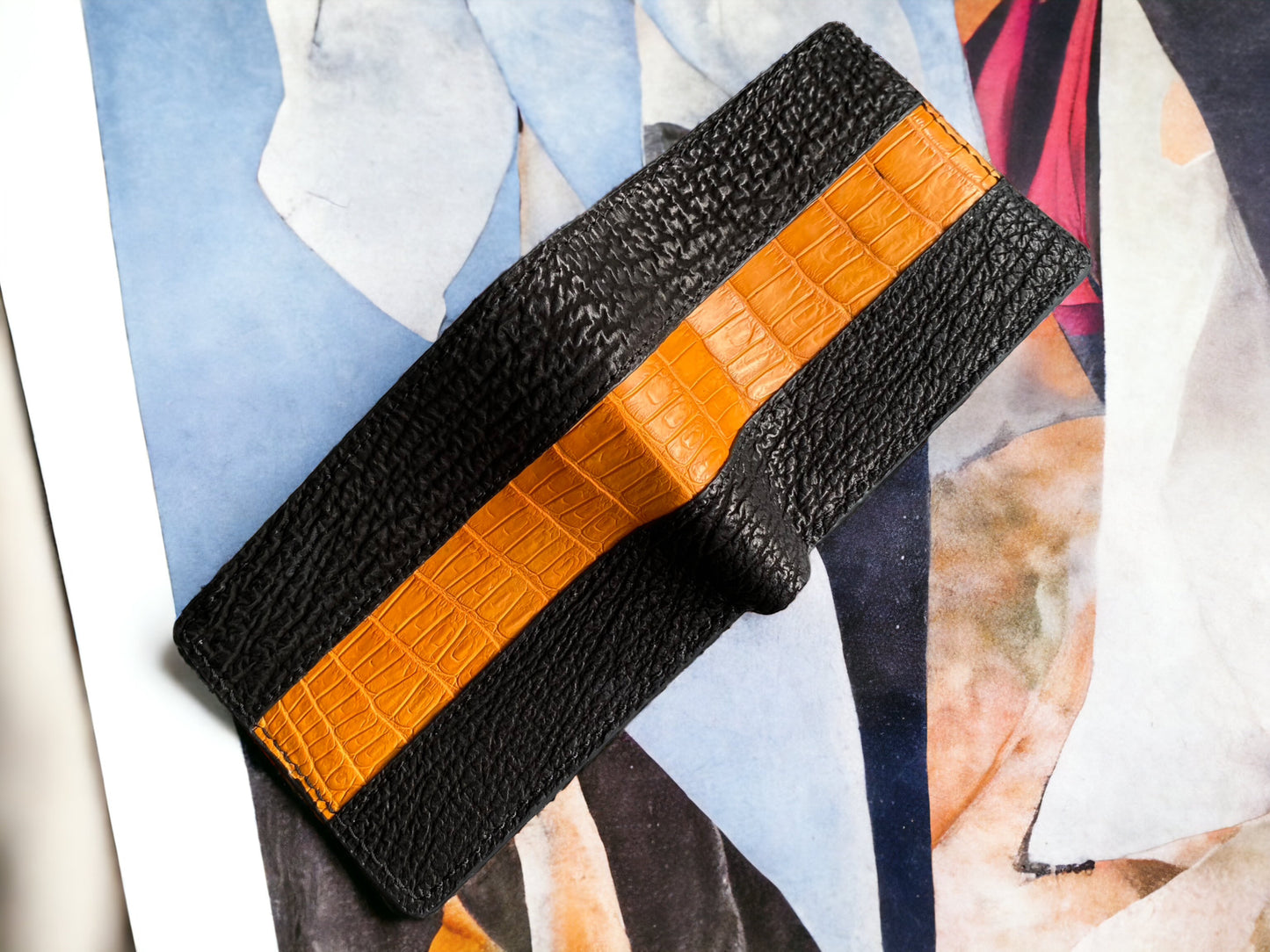 Custom Black Shark Skin & Alligator Men Wallet