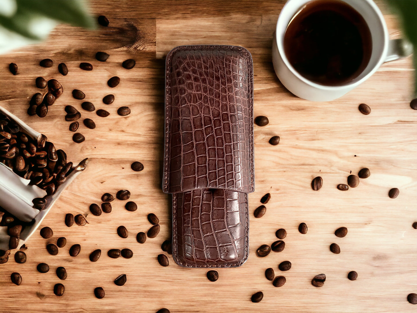Handmade Luxury Brown Alligator Cigar Case, Leather Cigar Humidor, 2 to 3 Tubes Cigar Case