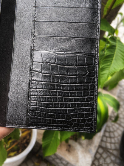 Black Alligator Leather Long Wallet